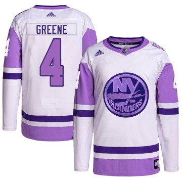 Authentic Adidas Men's Andy Greene New York Islanders Hockey Fights Cancer Primegreen Jersey - White/Purple