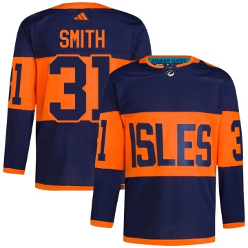Authentic Adidas Men's Billy Smith New York Islanders 2024 Stadium Series Primegreen Jersey - Navy