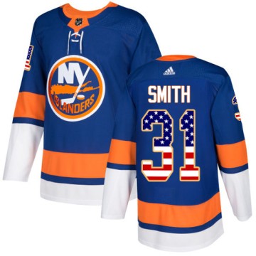 Authentic Adidas Men's Billy Smith New York Islanders USA Flag Fashion Jersey - Royal Blue