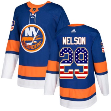 Authentic Adidas Men's Brock Nelson New York Islanders USA Flag Fashion Jersey - Royal Blue