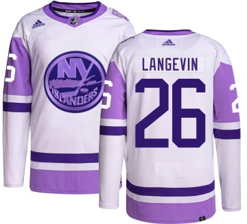 Authentic Adidas Men's Dave Langevin New York Islanders Hockey Fights Cancer Jersey -