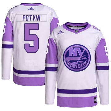 Authentic Adidas Men's Denis Potvin New York Islanders Hockey Fights Cancer Primegreen Jersey - White/Purple