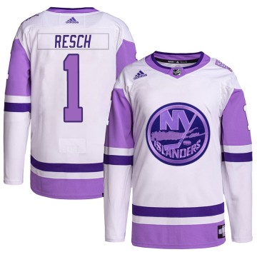 Authentic Adidas Men's Glenn Resch New York Islanders Hockey Fights Cancer Primegreen Jersey - White/Purple