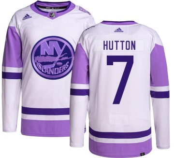 Authentic Adidas Men's Grant Hutton New York Islanders Hockey Fights Cancer Jersey -