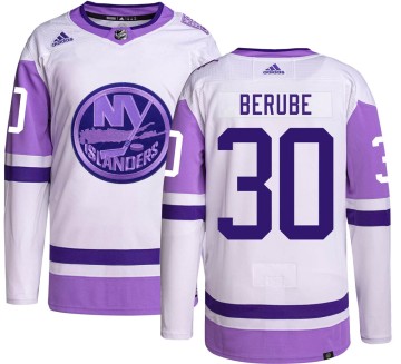 Authentic Adidas Men's Jean-Francois Berube New York Islanders Hockey Fights Cancer Jersey -