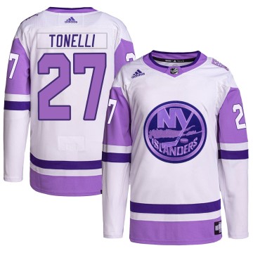 Authentic Adidas Men's John Tonelli New York Islanders Hockey Fights Cancer Primegreen Jersey - White/Purple