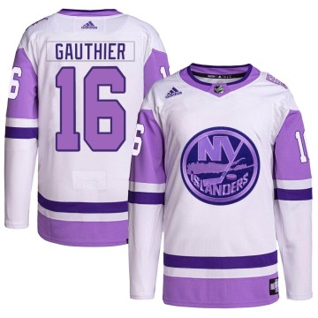 Authentic Adidas Men's Julien Gauthier New York Islanders Hockey Fights Cancer Primegreen Jersey - White/Purple