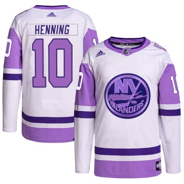 Authentic Adidas Men's Lorne Henning New York Islanders Hockey Fights Cancer Primegreen Jersey - White/Purple