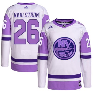 Authentic Adidas Men's Oliver Wahlstrom New York Islanders Hockey Fights Cancer Primegreen Jersey - White/Purple