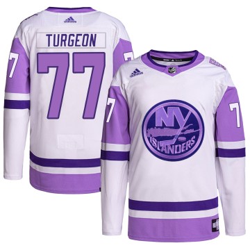 Authentic Adidas Men's Pierre Turgeon New York Islanders Hockey Fights Cancer Primegreen Jersey - White/Purple