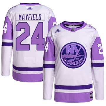 Authentic Adidas Men's Scott Mayfield New York Islanders Hockey Fights Cancer Primegreen Jersey - White/Purple