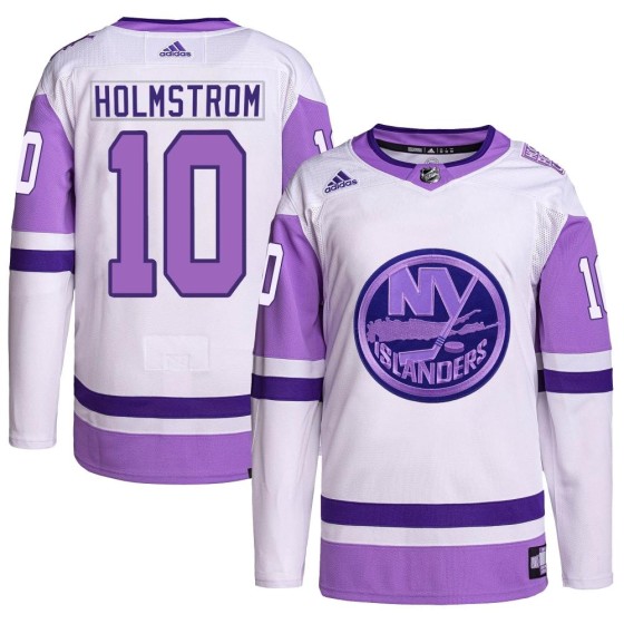 Authentic Adidas Men's Simon Holmstrom New York Islanders Hockey Fights Cancer Primegreen Jersey - White/Purple