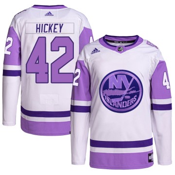 Authentic Adidas Men's Thomas Hickey New York Islanders Hockey Fights Cancer Primegreen Jersey - White/Purple