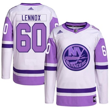 Authentic Adidas Men's Tristan Lennox New York Islanders Hockey Fights Cancer Primegreen Jersey - White/Purple