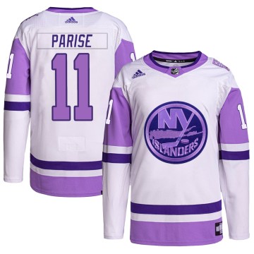 Authentic Adidas Men's Zach Parise New York Islanders Hockey Fights Cancer Primegreen Jersey - White/Purple
