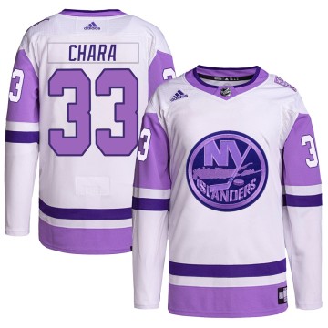 Authentic Adidas Men's Zdeno Chara New York Islanders Hockey Fights Cancer Primegreen Jersey - White/Purple
