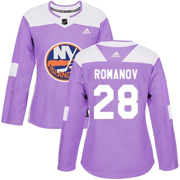 Authentic Adidas Women's Alexander Romanov New York Islanders Fights Cancer Practice Jersey - Purple