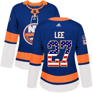 Authentic Adidas Women's Anders Lee New York Islanders USA Flag Fashion Jersey - Royal Blue