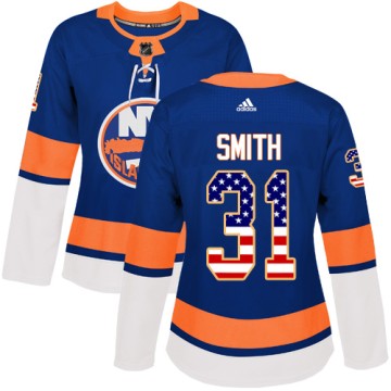 Authentic Adidas Women's Billy Smith New York Islanders USA Flag Fashion Jersey - Royal Blue