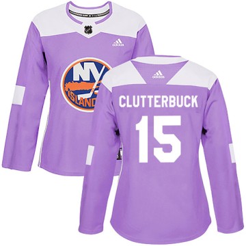 Authentic Adidas Women's Cal Clutterbuck New York Islanders Fights Cancer Practice Jersey - Purple
