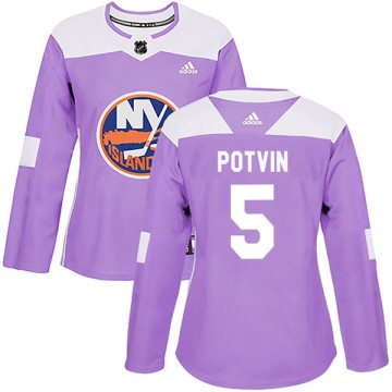 Authentic Adidas Women's Denis Potvin New York Islanders Fights Cancer Practice Jersey - Purple