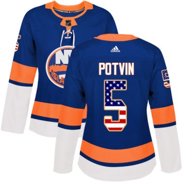 Authentic Adidas Women's Denis Potvin New York Islanders USA Flag Fashion Jersey - Royal Blue