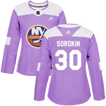 Authentic Adidas Women's Ilya Sorokin New York Islanders Fights Cancer Practice Jersey - Purple