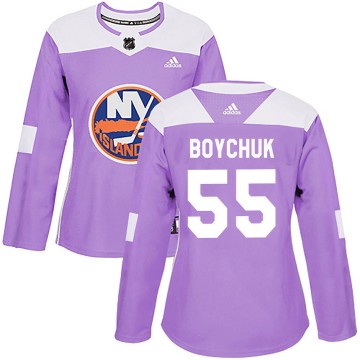 Authentic Adidas Women's Johnny Boychuk New York Islanders Fights Cancer Practice Jersey - Purple