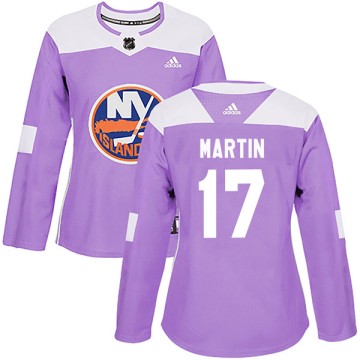 Authentic Adidas Women's Matt Martin New York Islanders Fights Cancer Practice Jersey - Purple