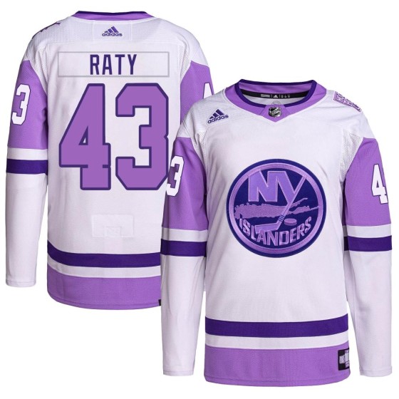Authentic Adidas Youth Aatu Raty New York Islanders Hockey Fights Cancer Primegreen Jersey - White/Purple