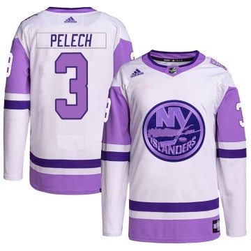 Authentic Adidas Youth Adam Pelech New York Islanders Hockey Fights Cancer Primegreen Jersey - White/Purple
