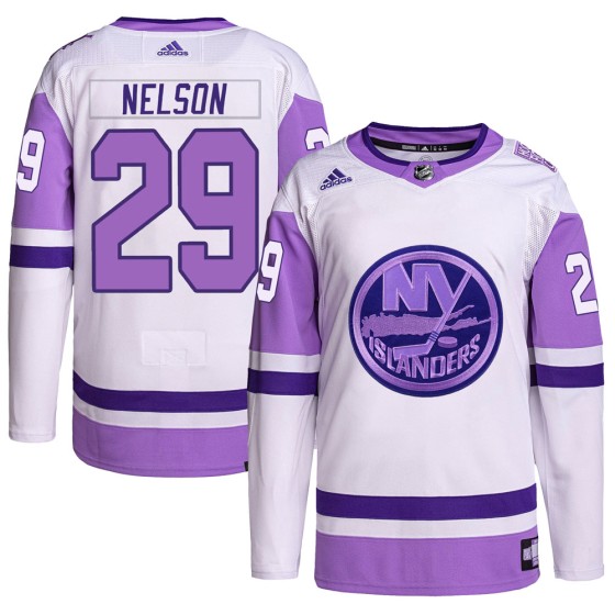Authentic Adidas Youth Brock Nelson New York Islanders Hockey Fights Cancer Primegreen Jersey - White/Purple