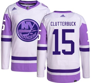 Authentic Adidas Youth Cal Clutterbuck New York Islanders Hockey Fights Cancer Jersey -