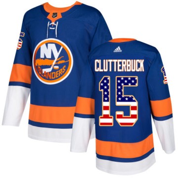 Authentic Adidas Youth Cal Clutterbuck New York Islanders USA Flag Fashion Jersey - Royal Blue