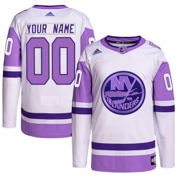 Authentic Adidas Youth Custom New York Islanders Custom Hockey Fights Cancer Primegreen Jersey - White/Purple