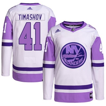Authentic Adidas Youth Dmytro Timashov New York Islanders Hockey Fights Cancer Primegreen Jersey - White/Purple