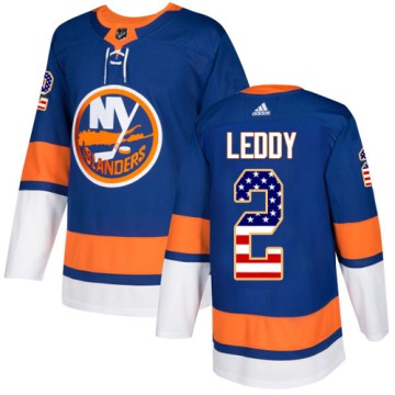 Authentic Adidas Youth Nick Leddy New York Islanders USA Flag Fashion Jersey - Royal Blue