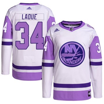 Authentic Adidas Youth Paul LaDue New York Islanders Hockey Fights Cancer Primegreen Jersey - White/Purple