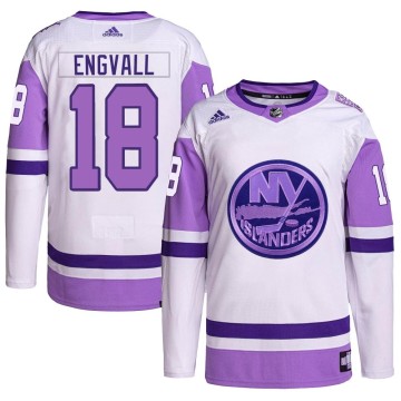 Authentic Adidas Youth Pierre Engvall New York Islanders Hockey Fights Cancer Primegreen Jersey - White/Purple
