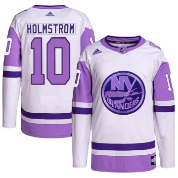 Authentic Adidas Youth Simon Holmstrom New York Islanders Hockey Fights Cancer Primegreen Jersey - White/Purple